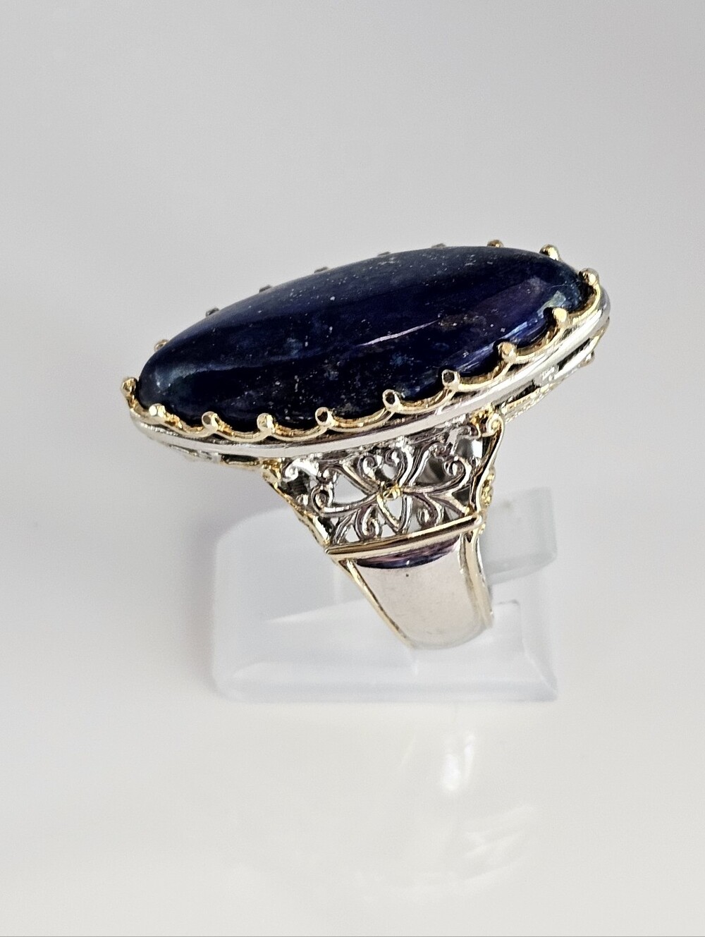 Retired Gems En Vogue Lapiz Luzuli Ring Palladium Sterling Silver 18k Size 6! - Picture 3 of 7
